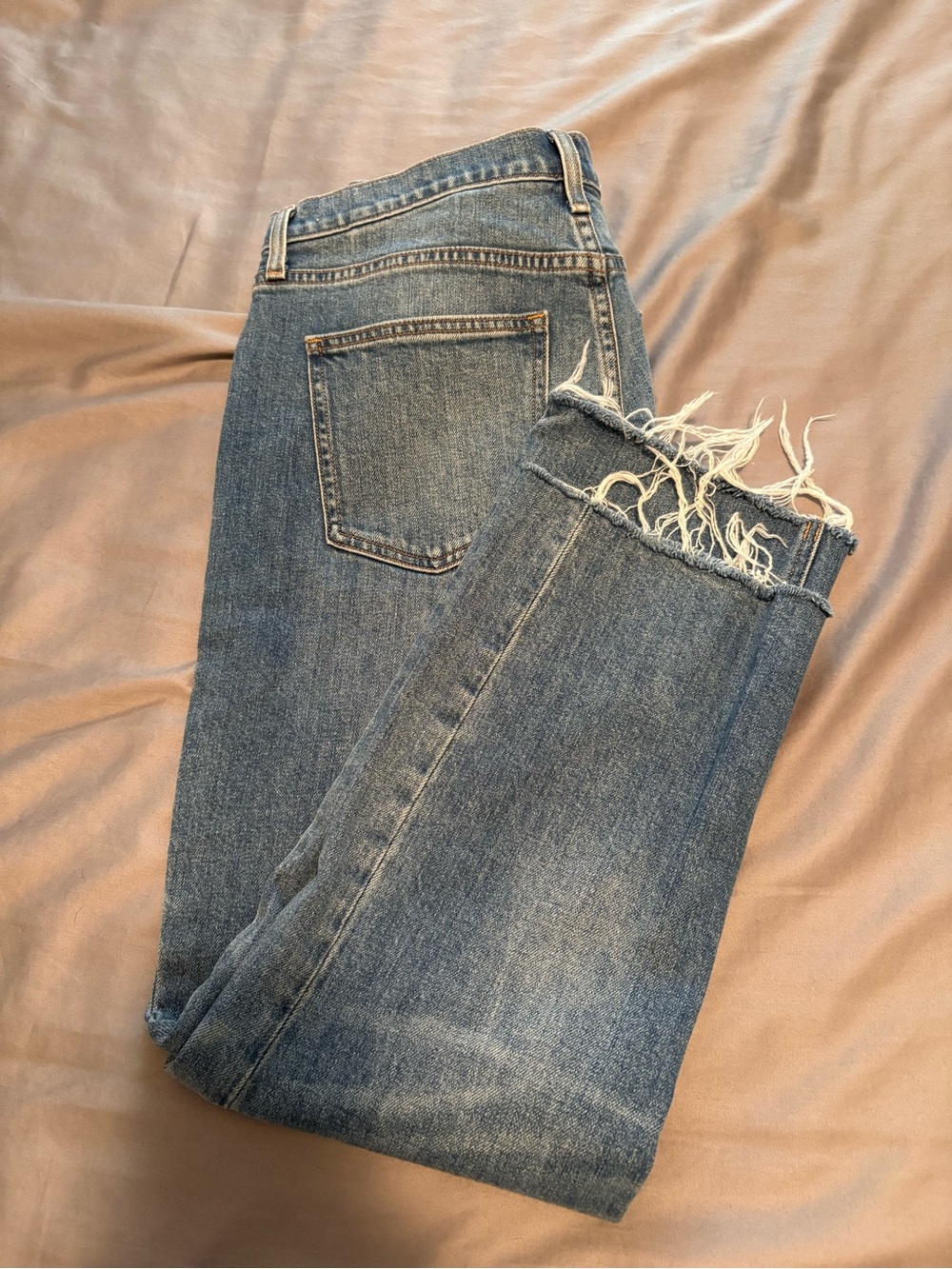 Denim Forum Arlo Women's Distressed Hem Blue Denim Jeans